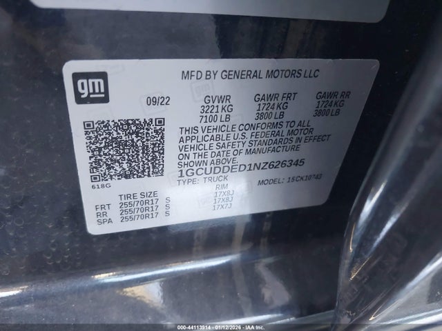 1GCUDDED1NZ626345 Chevrolet Silverado 1500 4wd Standard Bed Lt