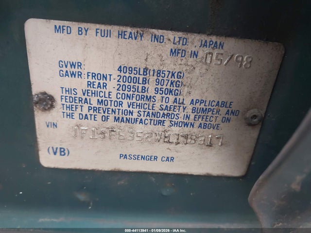 44113941 :رقم المزاد ، JF1SF6352WH778317 vin ، 1998 Subaru Forester L مزاد بيع