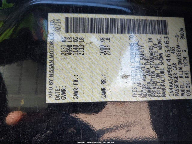 1N4AA5AP9EC465463 Nissan Maxima 3.5 S/3.5 Sv