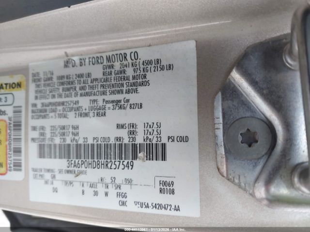 2017 FORD FUSION 3FA6P0HD8HR257549 Photo 8