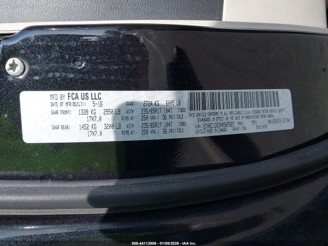 Продажа на аукционе авто 2017 Chrysler Pacifica Touring, vin: 2C4RC1DG3HR507827, номер лота: 44113986