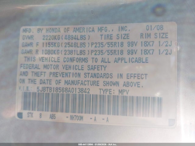 2008 ACURA RDX 5J8TB18568A013842 Photo 8