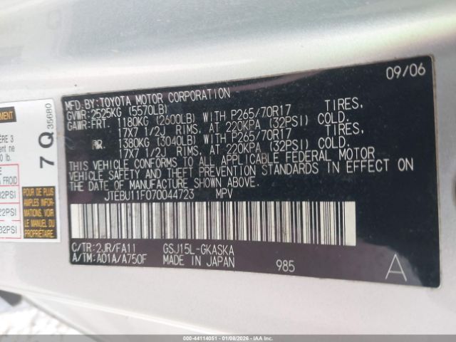 2007 TOYOTA FJ CRUISER JTEBU11F070044723 Photo 8