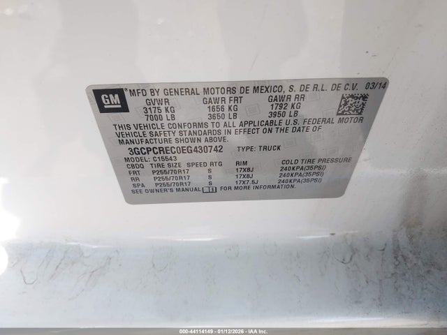 3GCPCREC0EG430742 Chevrolet Silverado 1500 1lt