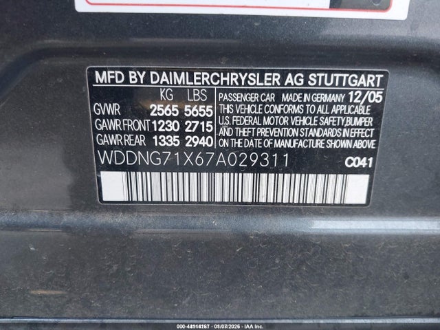 2007 Mercedes-benz S 550 მანქანა იყიდება აუქციონზე, vin: WDDNG71X67A029311, აუქციონის ნომერი: 44114167