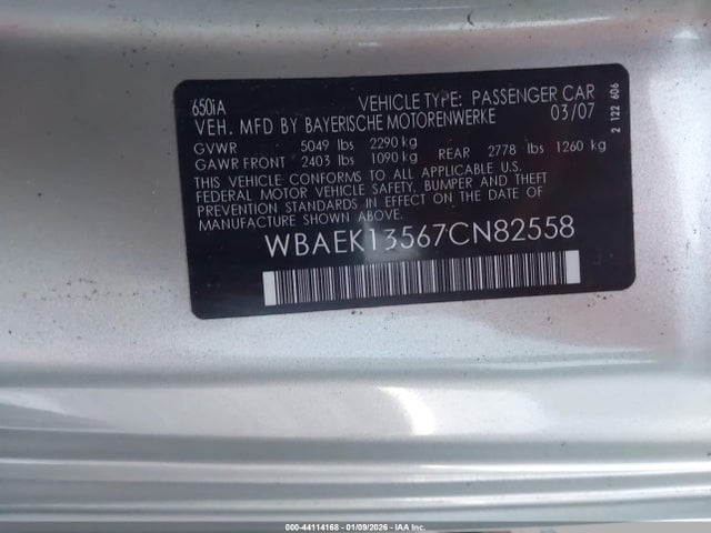 2007 BMW 650I WBAEK13567CN82558 Photo 8