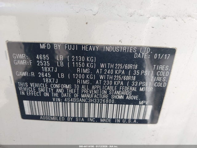 4S4BSANC3H3326800 Subaru Outback 2.5i Limited