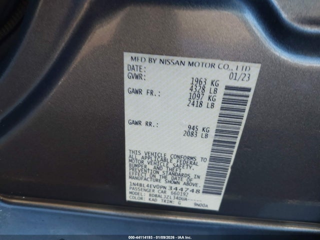Продаж на аукціоні авто 2023 Nissan Altima Sl Fwd, vin: 1N4BL4EV0PN344748, номер лоту: 44114193