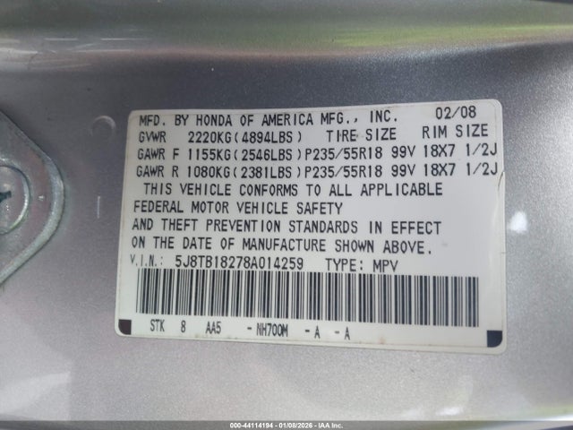 2008 ACURA RDX 5J8TB18278A014259 Photo 8