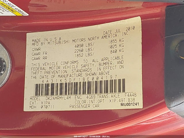 2011 MITSUBISHI ECLIPSE 4A31K5DF1BE004197 Photo 8