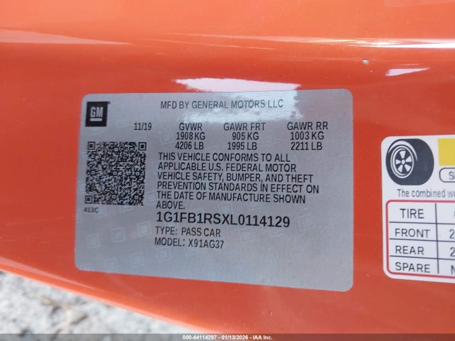 1G1FB1RSXL0114129 Chevrolet Camaro Rwd 1lt