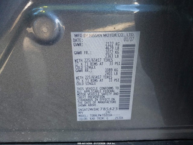 5N1AT2MV1HC785423 Nissan ROGUE S