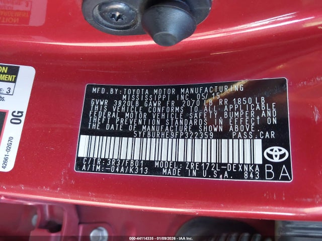 Toyota COROLLA LE 2015 5YFBURHE9FP322359 Image 9