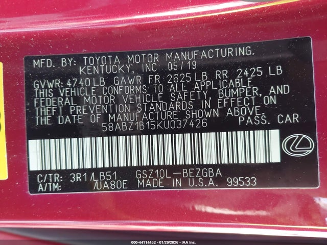 58ABZ1B15KU037426 Lexus Es 350 Luxury
