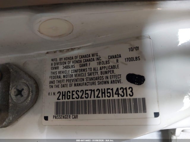 2002 HONDA CIVIC 2HGES25712H514313 Photo 8