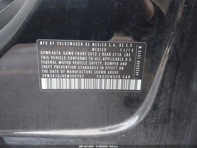 Продаж на аукціоні авто 2014 Volkswagen Jetta 2.0l S, vin: 3VW2K7AJ9EM390763, номер лоту: 44114507