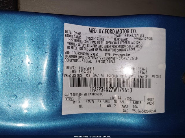 2007 FORD FOCUS 1FAFP34N27W179653 Photo 8