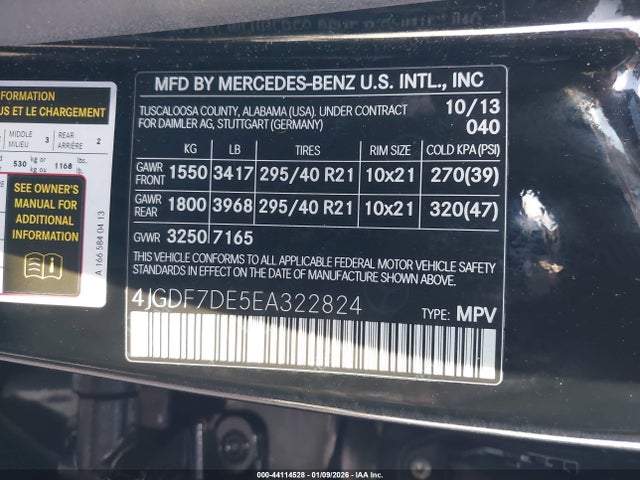 44114528 :رقم المزاد ، 4JGDF7DE5EA322824 vin ، 2014 Mercedes-benz Gl 550 4matic مزاد بيع