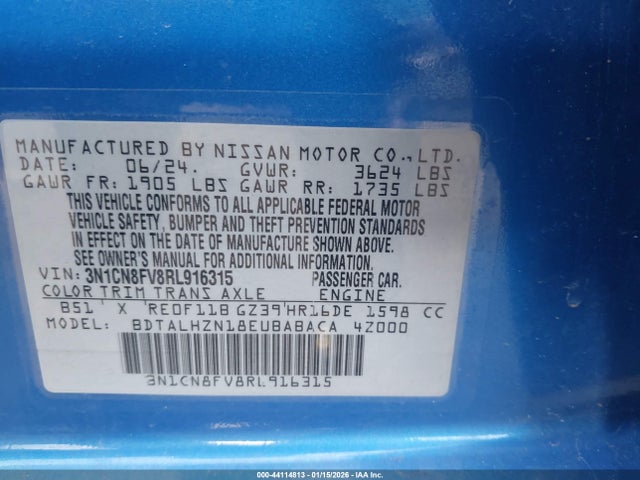 3N1CN8FV8RL916315 Nissan Versa 1.6 Sr