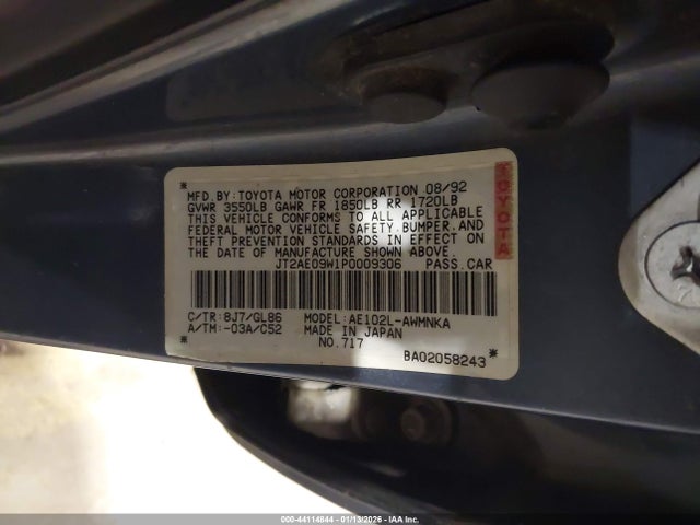 1993 TOYOTA COROLLA JT2AE09W1P0009306 Photo 8