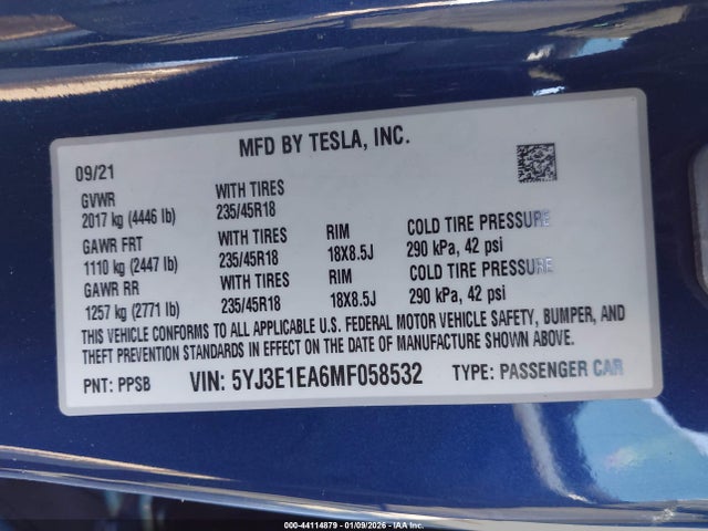 2021 TESLA MODEL 3 5YJ3E1EA6MF058532 Photo 8