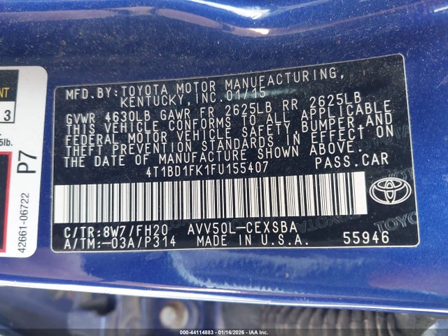 4T1BD1FK1FU155407 Toyota Camry Hybrid Se