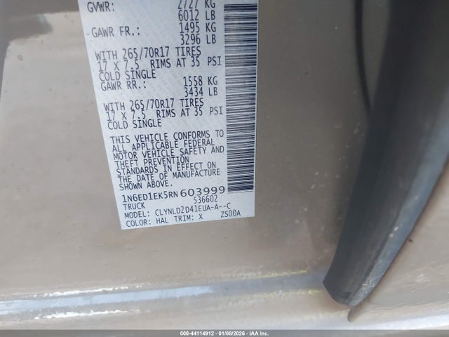 1N6ED1EK5RN603999 Nissan Frontier Pro-4x 4x4