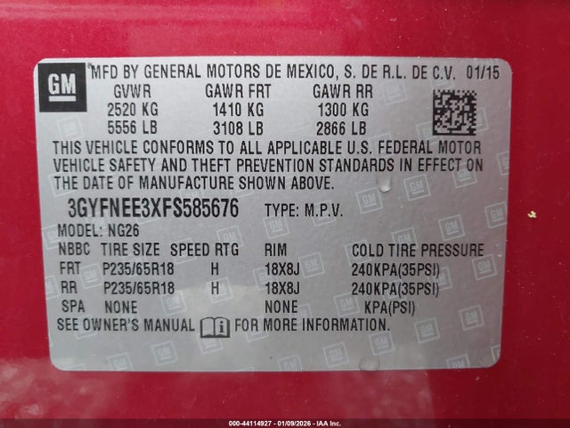 2015 CADILLAC SRX 3GYFNEE3XFS585676 Photo 8