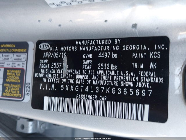 5XXGT4L37KG365697 KIA Optima Lx