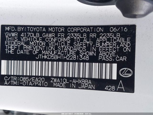 2017 LEXUS CT 200H JTHKD5BH1H2281348 Photo 8