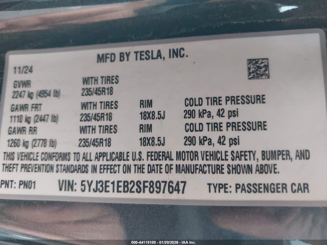 2025 TESLA MODEL 3 5YJ3E1EB2SF897647 Photo 8