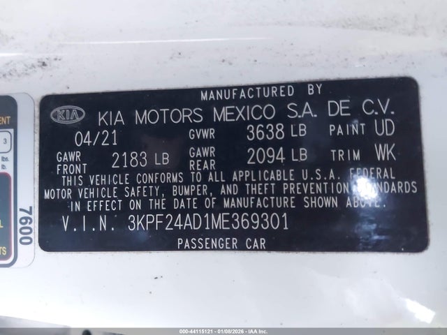 KIA FORTE FE 2021 3KPF24AD1ME369301 Image 9