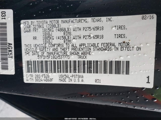 5TFDY5F18GX537773 Toyota Tundra Sr5 5.7l V8