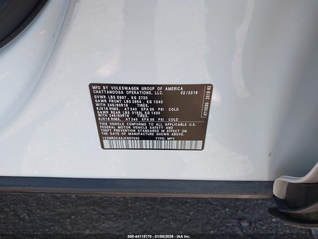 Продаж на аукціоні авто 2018 Volkswagen Atlas 3.6l V6 Sel, vin: 1V2MR2CAOJC557030, номер лоту: 44115170