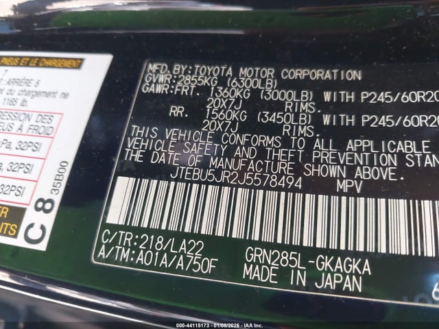 JTEBU5JR2J5578494 Toyota 4runner Limited