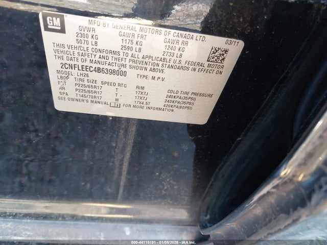 Продажа на аукционе авто 2011 Chevrolet Equinox 1lt, vin: 2CNFLEEC4B6398000, номер лота: 44115191