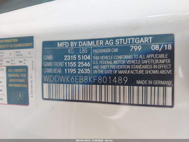 WDDWK6EB8KF801489 Mercedes-Benz Amg C 43 4matic