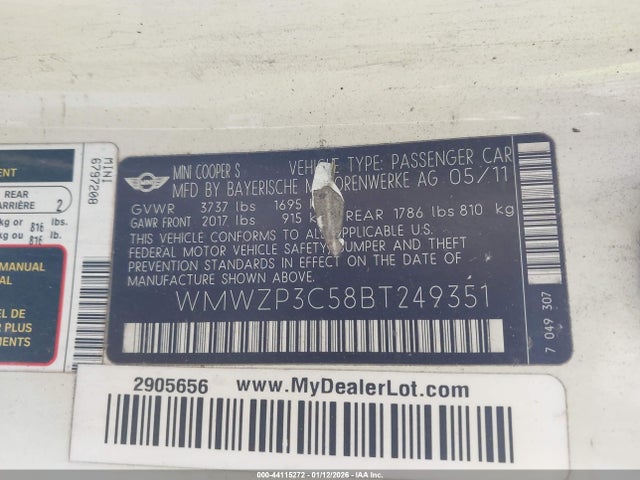 2011 MINI COOPER S WMWZP3C58BT249351 Photo 8