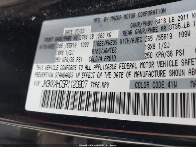 44115306 :رقم المزاد ، JM3KKAHD3R1120907 vin ، 2024 Mazda Cx-90 3.3 Turbo Select مزاد بيع