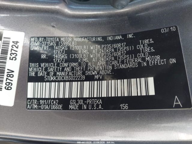 2011 TOYOTA SIENNA 5TDKK3DCXBS022239 Photo 8