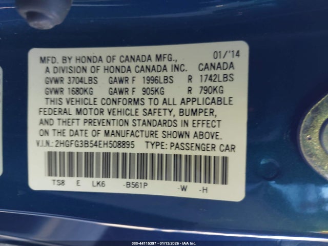Honda Civic Lx 2014 2HGFG3B54EH508895 Image 9