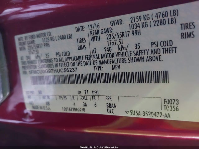 2017 FORD ESCAPE 1FMCU0G97HUC56237 Photo 8