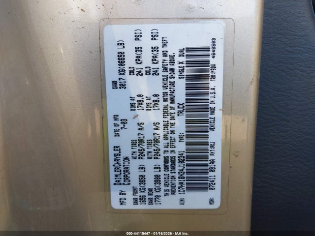 Продажа на аукционе авто 2004 Dodge Ram 1500 Slt/laramie, vin: 1D7HA18N34J102341, номер лота: 44115447