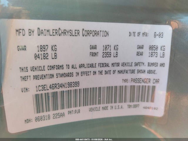 2004 CHRYSLER SEBRING 1C3EL46R34N198399 Photo 8