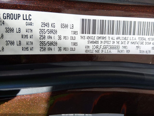 2015 JEEP GRAND CHEROKEE 1C4RJFJG6FC666693 Photo 8