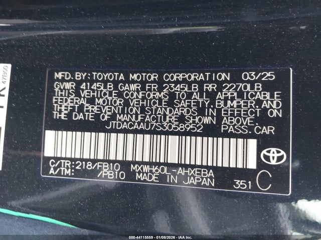 JTDACAAU7S3058952 Toyota Prius Le