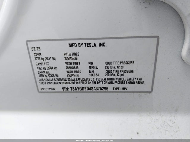 2025 TESLA MODEL Y 7SAYGDED4SA375296 Photo 8