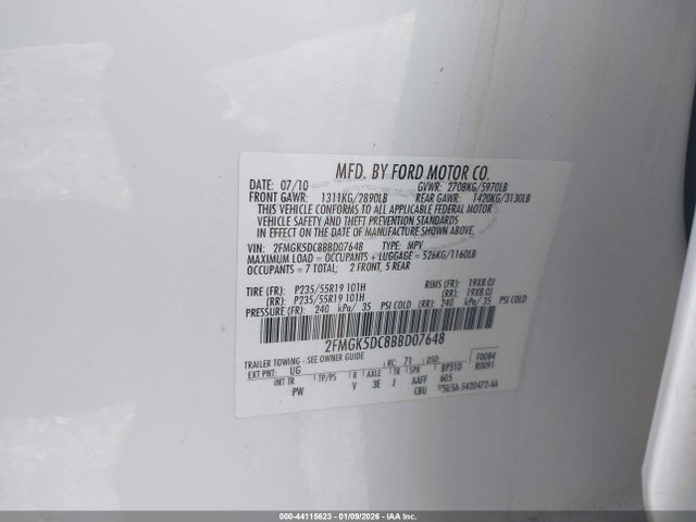 2011 FORD FLEX 2FMGK5DC8BBD07648 Photo 8