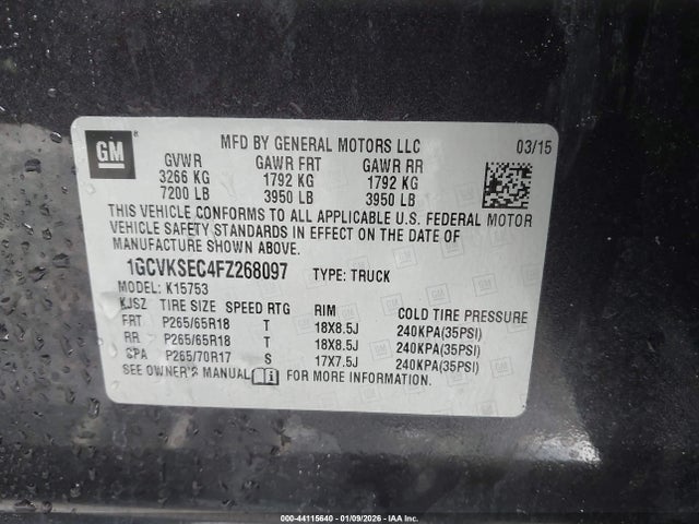 1GCVKSEC4FZ268097 Chevrolet Silverado 1500 1lz