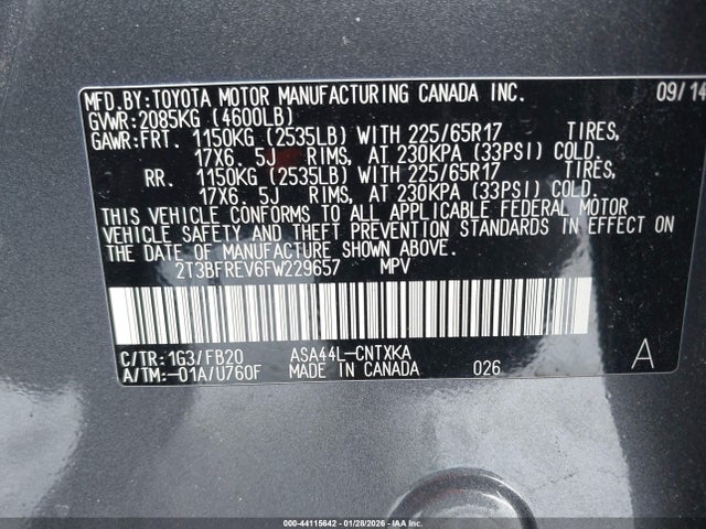 Toyota RAV4 LE 2015 2T3BFREV6FW229657 Image 9